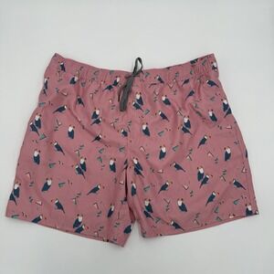 The Rail Swim Trunks XXL Pink Toucan Tropical Print Drawstring Mesh Lined